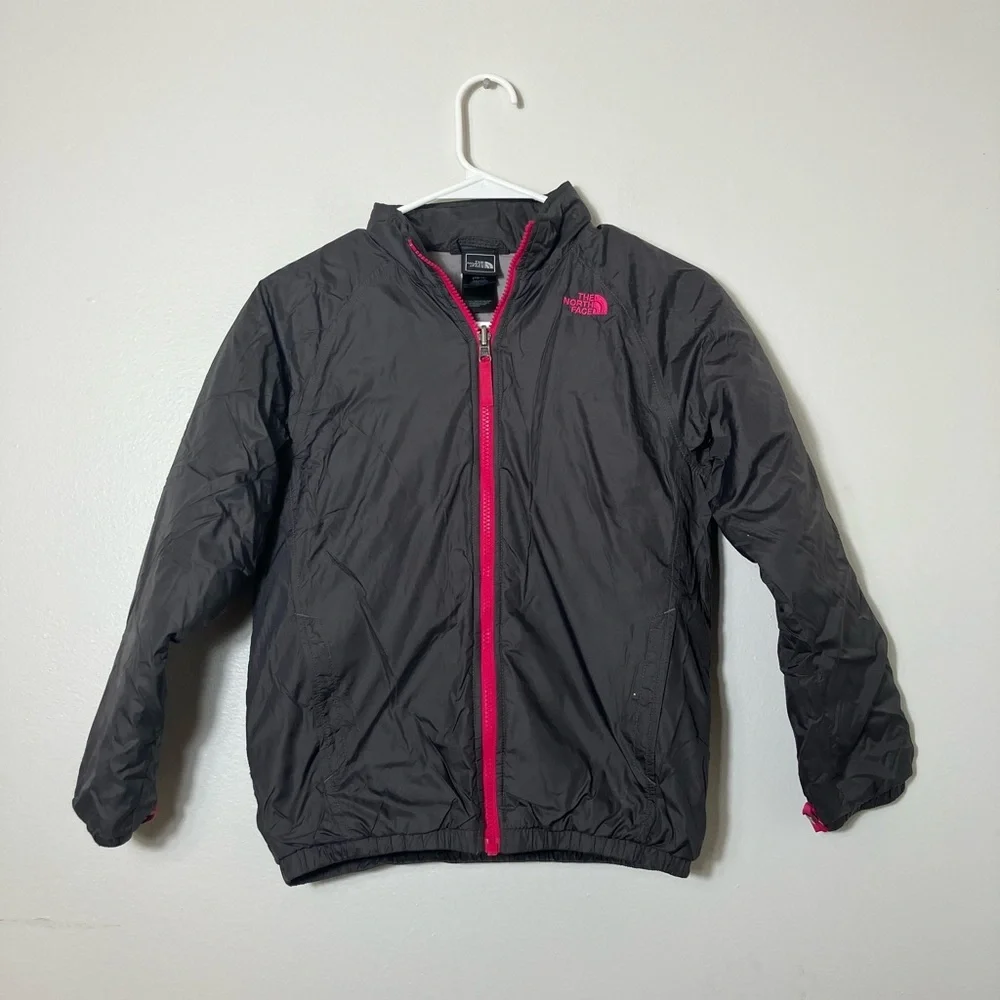 North Face Down Puffer Jacket Girls M 10/12‎ Charcoal Gray Pockets Casual School